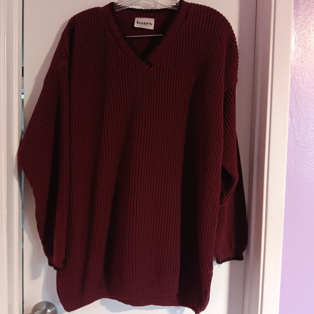 Women's Hanes Signature Vintage  Burgundy  XL / 1X  V Neck Sweater
